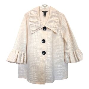 Ali Miles Swing Jacket 3/4 Sleeve Ivory Moc Croc Brocade Women’s Large